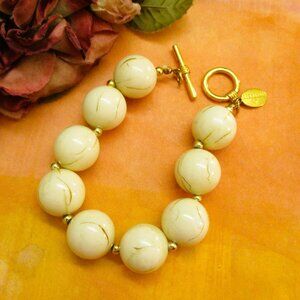 GEORGIOU G Large Bead Bracelet~ VINTAGE Designer Marble White Gold Bead Bracelet